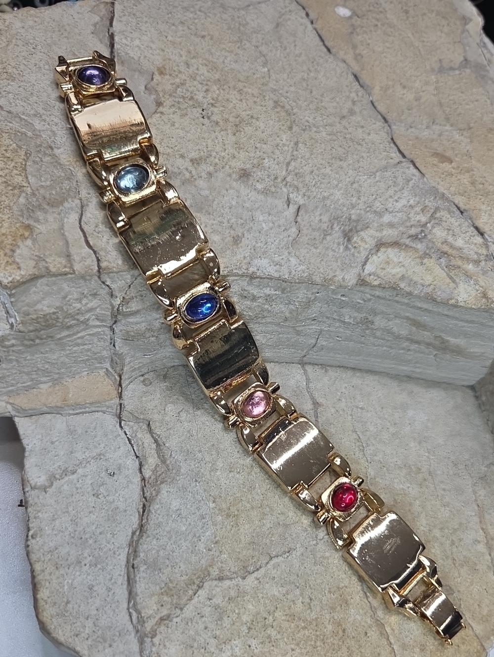 Gold-Tone Multicolor Gemstone Link Bracelet - Women Jewelry